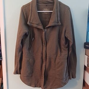 Prana Olive Green Organic Cotton Zip Front Anorak